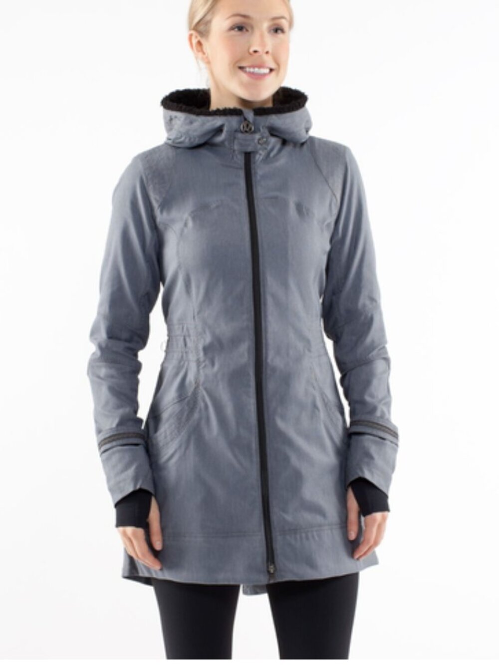 Lululemon Apres Run Anorak Size 6 Black Heathered Deep Coal Herringbone